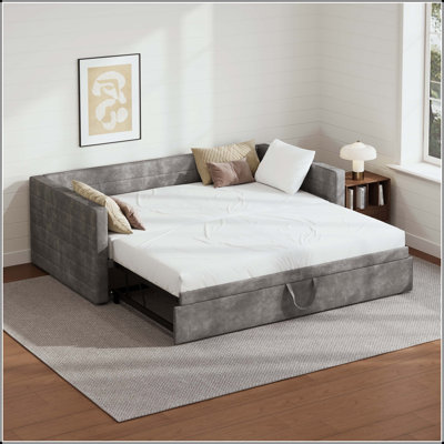 Twin to King Daybed with Pop-Up Trundle and Chenille Upholstery