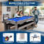 Table de billard 7-en-1 de 7 pi avec plateau repas et tennis de table, ensemble de table de billard multi-jeux avec finition grain de bois HDF, comprend des queues de billard, des balles, des raquettes de ping-pong et un chariot de rangement roulant-126483586
