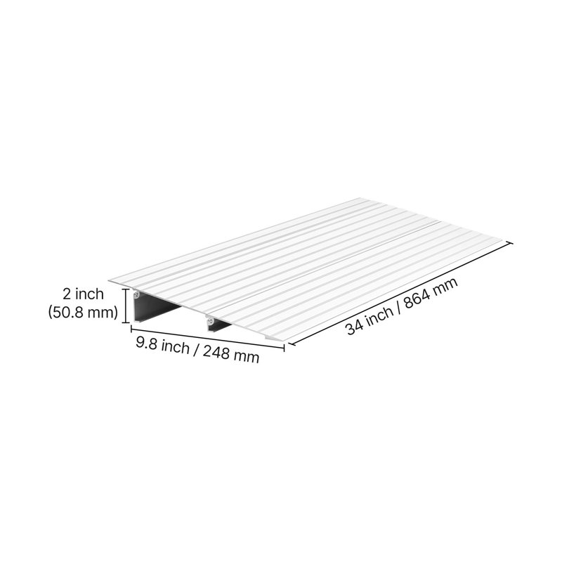 Rampe de seuil de porte en alliage d'aluminium - élévation de 2 pouces, capacité de 800 lb, finition argentée pour fauteuils roulants, scooters et vélos
