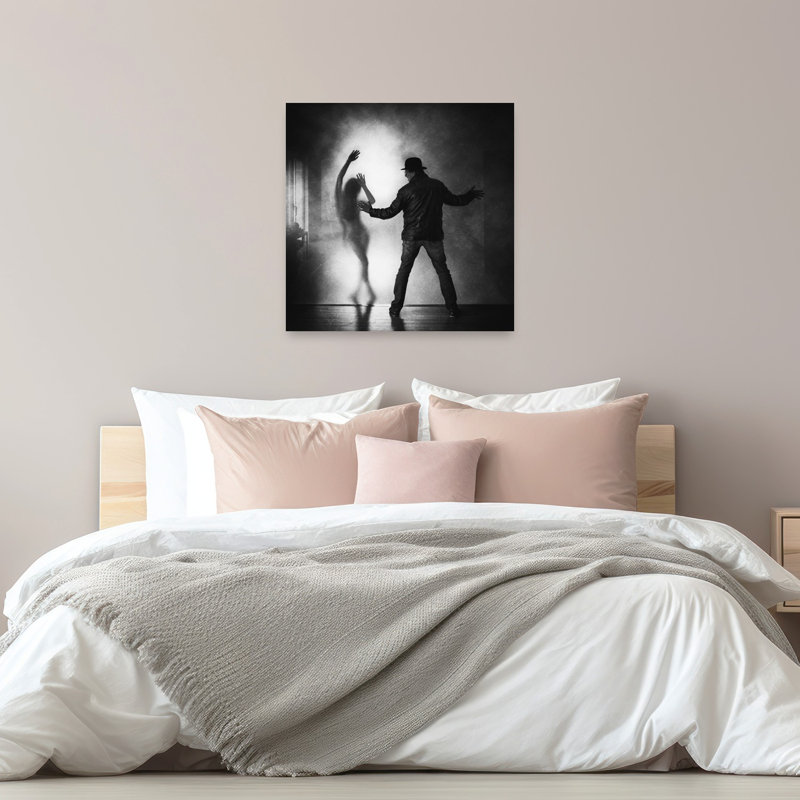 Impression d'art mural contemporain abstrait et dramatique représentant une mystérieuse danse des ombres, H 32 po x l 32 po