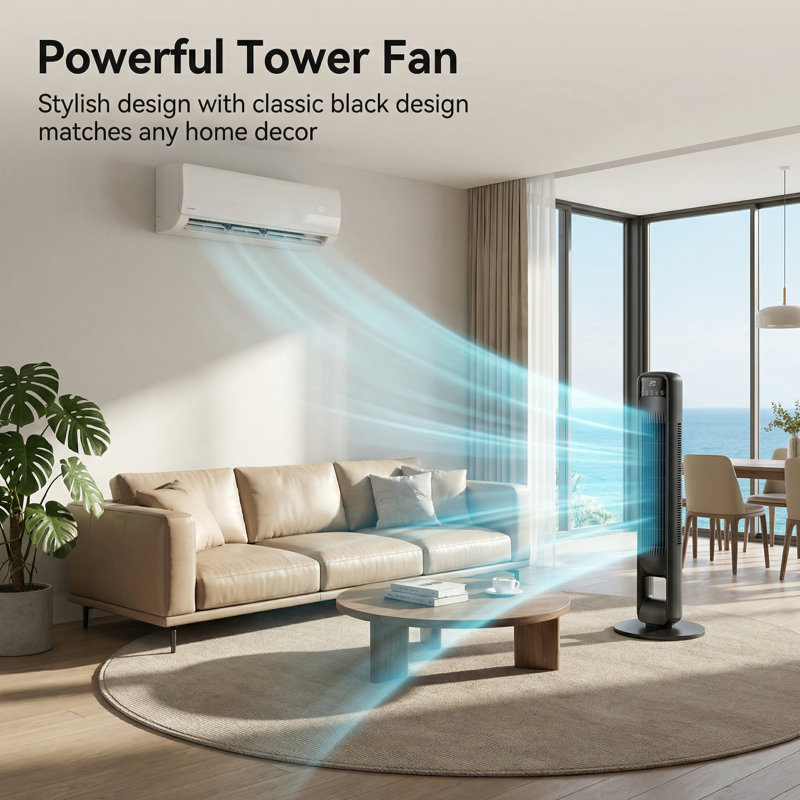 100Cm Tower Fan 3 Speed Oscillating Standing Fan Portable Remote Control Timer