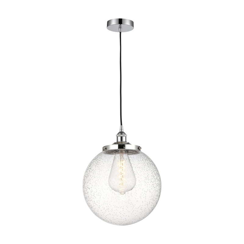 Luminaire suspendu simple à 1 lumière Alfonsa, Grainé, Chrome poli