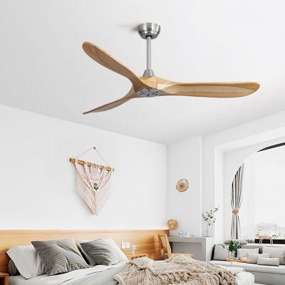 Ventilateur de plafond d'intérieur 60 pouces avec télécommande à 6 vitesses, moteur à courant continu réversible à 3 pales en nickel brossé pour la chambre à coucher