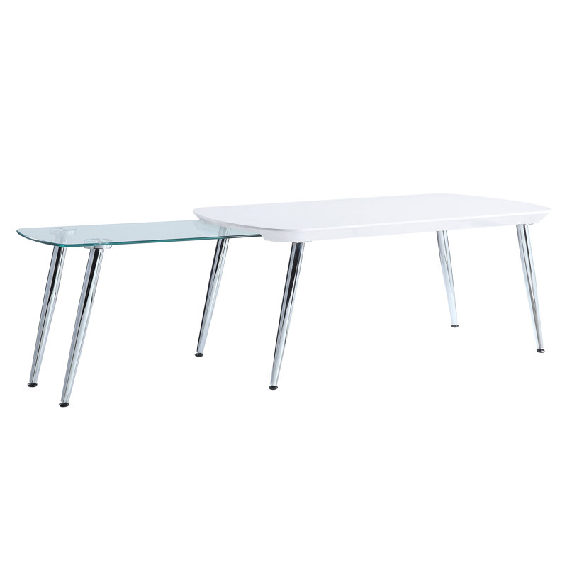 White and Chrome Glass Top Coffee Table
