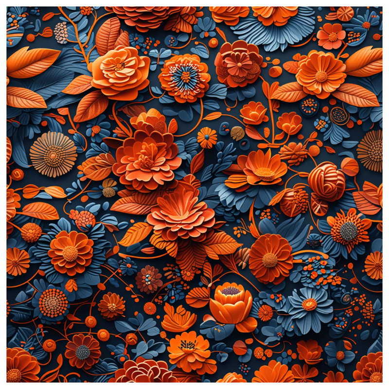 Rideaux de douche orange à motif floral extra longs, L 70 po x H 93 po