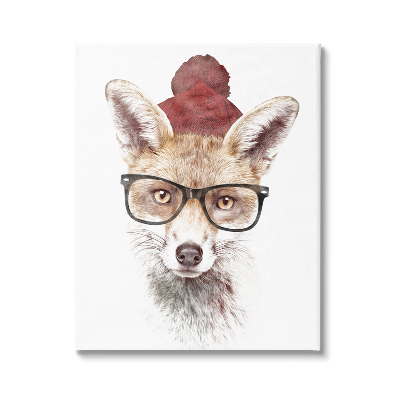 Chapeau de renard roux et lunettes de soleil par Robert Farkas, L 13 po x H 19 po, Toile tendue