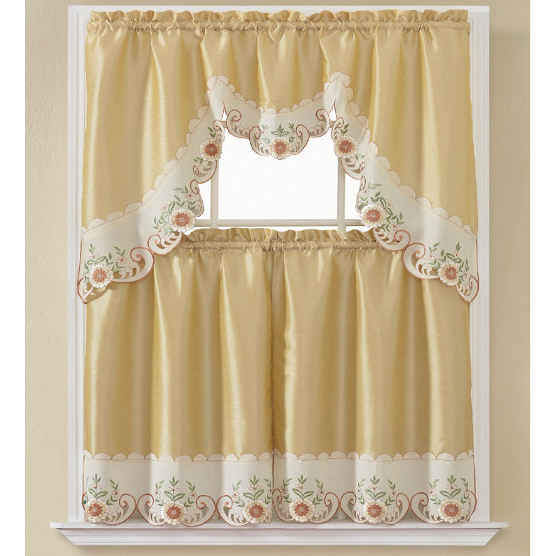 Caron Floral Swag Kitchen Curtain, Gold