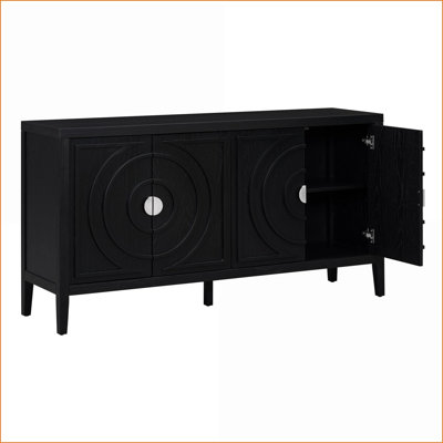 Sideboard Retro Country 4-Door with Adjustable Shelves, Solid Wood + MDF Black | MDF | Solid Wood