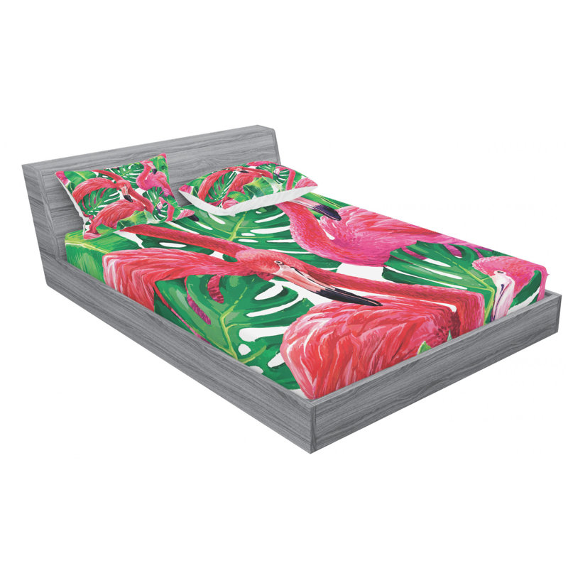 Flamingo Microfiber Sheet Set, Queen Sheet Set + Fitted Sheet + 2 Pillowcases