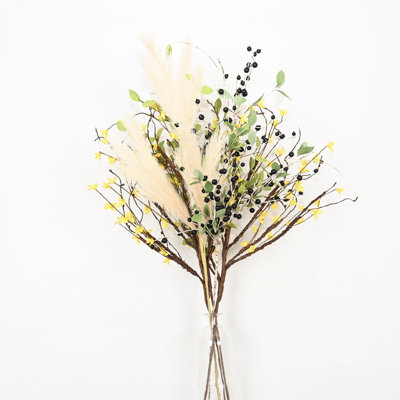 Arrangement floral de 36 po de fleurs de baies de pampas artificielles pour remplissage de vase, branche de verdure, branche de feuillage, longue tige florale, bouquet en vrac pour fête de mariage