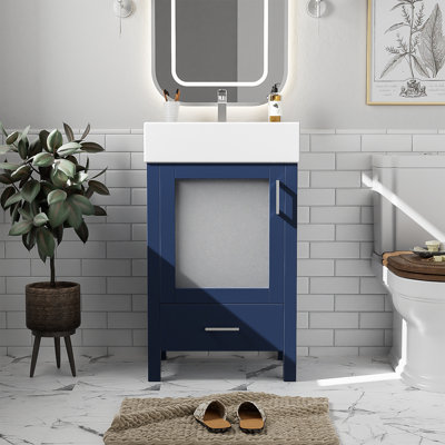 Meuble-lavabo de 20 pouces avec lavabo en céramique et beaucoup de rangement - idéal pour les petites salles de bain