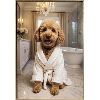 Spa Pup II - 24" x 16" - Hand-Embellished Canvas in Frame