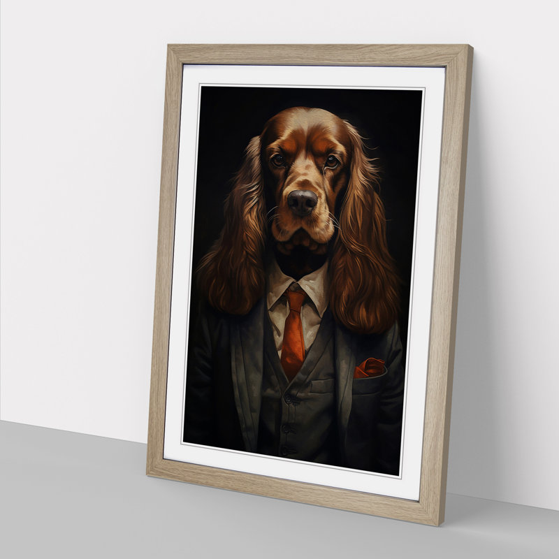 Cocker Spaniel In A Suit Framed Print, Oak , 34cm H x 25cm W x 2cm D