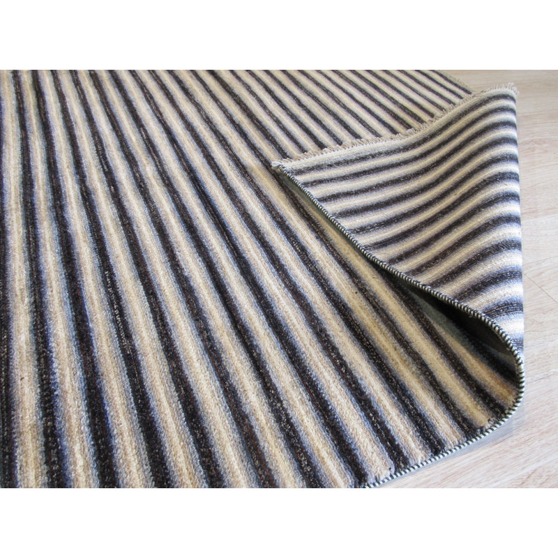 Tapis beige rayé transitionnel rayé