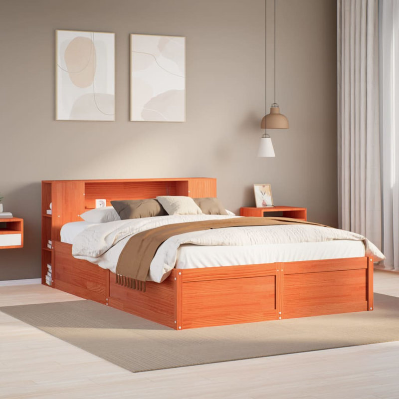 Aaydan Solid Wood Storage Bed, Wax Brown