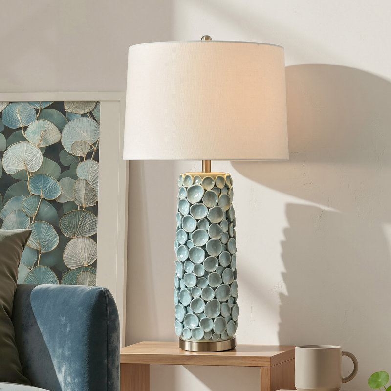 Ceramic Table Lamp - Naha Blue - White Shade