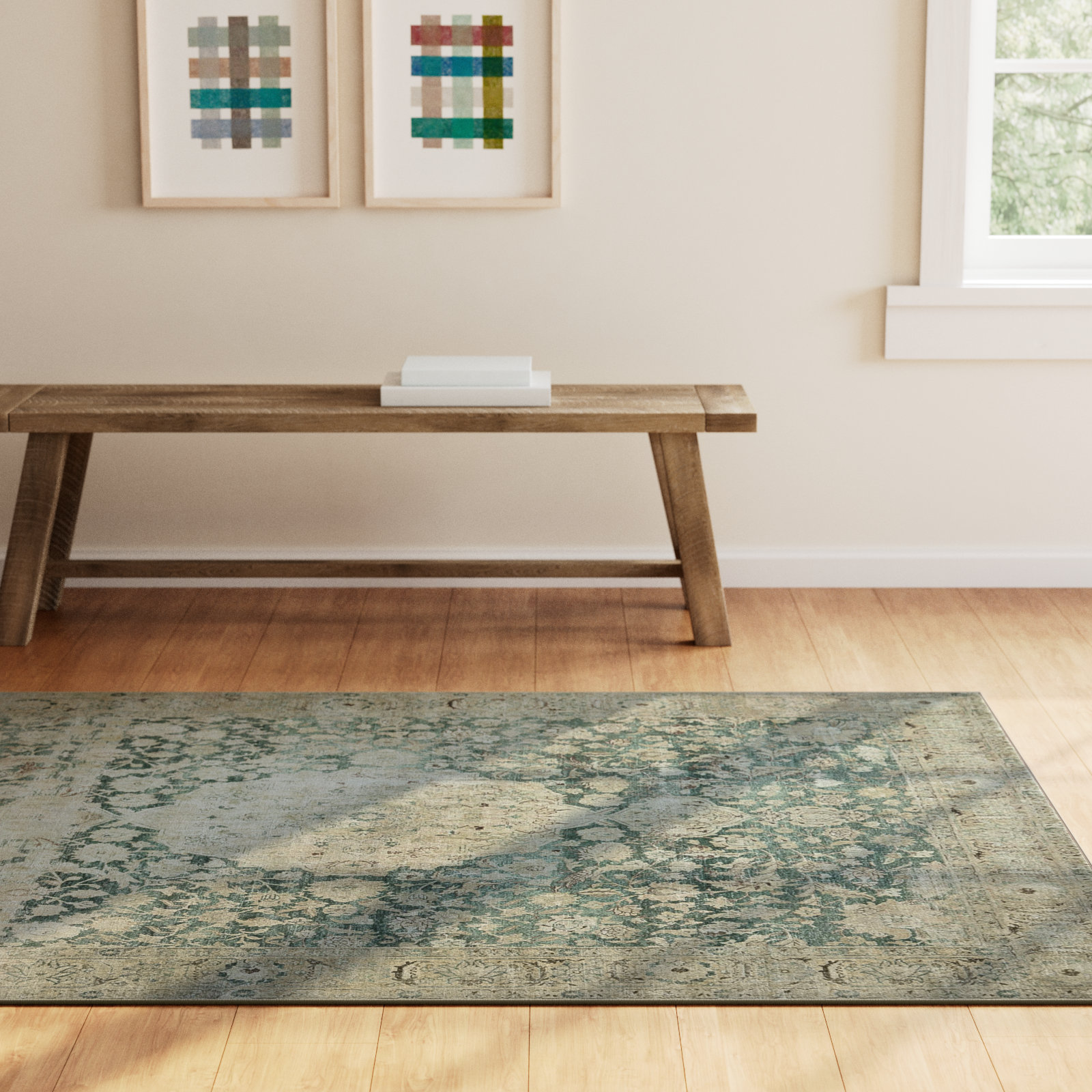 Magnolia Home By Joanna Gaines X Loloi Sinclair Machine Washable Jade / Sand Area Rug, Rectangle 5' x 7'