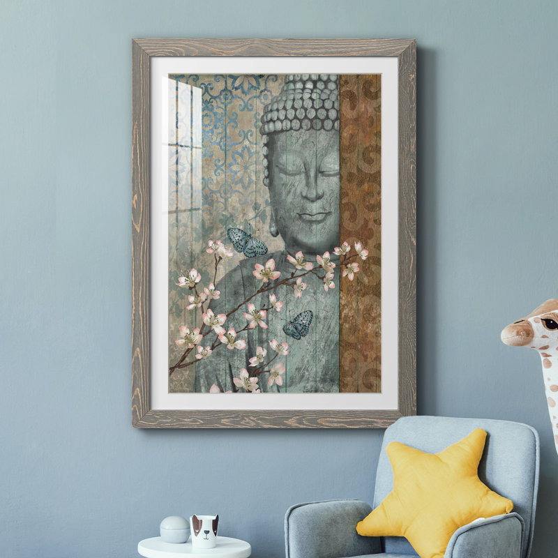 Bouddha - cadre photo, impression, Encadré gris, H 37,5 po x l 27,5 po x P 1,5 po