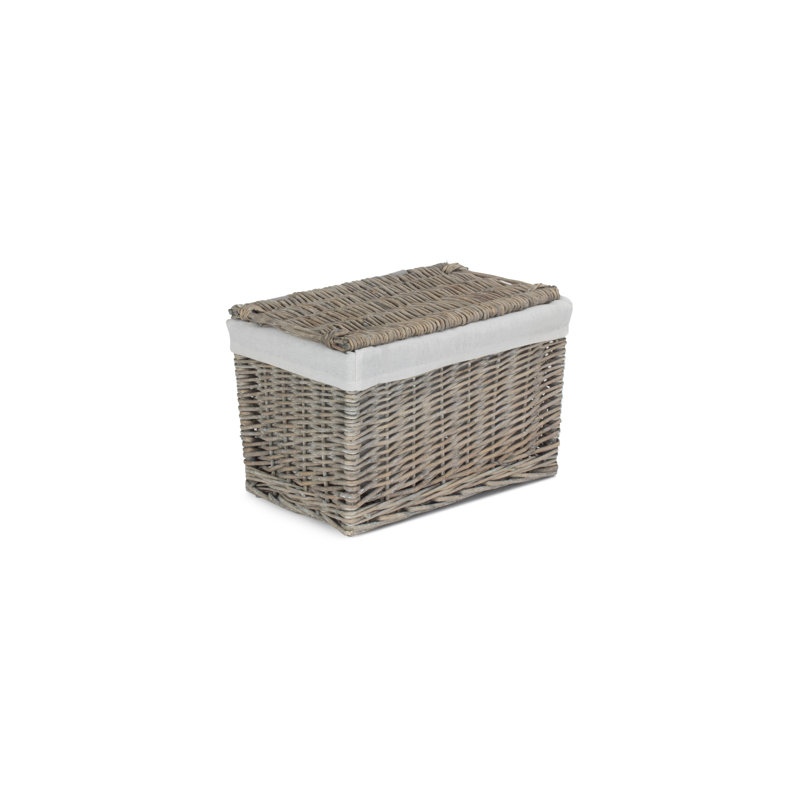 Wicker Storage Hamper Basket with Lining, Grey Wash, 24cm H x 36cm W x 24cm D