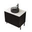 Meuble-lavabo rond transparent en verre noir transparent, surface en pierre frittée blanche, 2 portes, système de fermeture en douceur, design contemporain, meuble-lavabo sans robinet de 30 po avec lavabo, armoire autoportante à 2 portes,