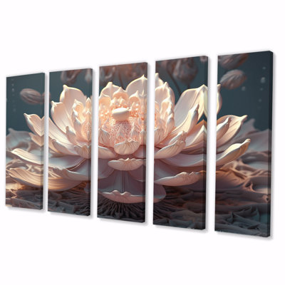 Fleur de lotus rose clair et tendre - impression sur toile de lotus - 5 panneaux égaux