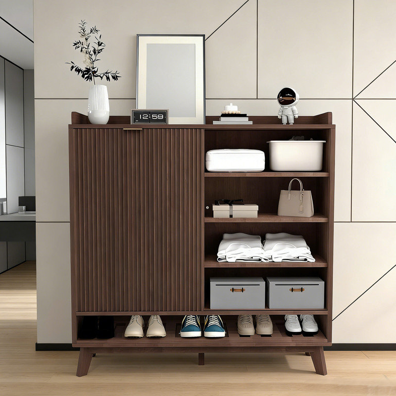 30 Pair Shoe Storage Cabinet, Brown Wood