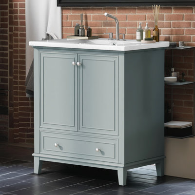 Meuble-lavabo sur pied 36 po avec lavabo en céramique, 3 tiroirs et armoire de rangement 36 po