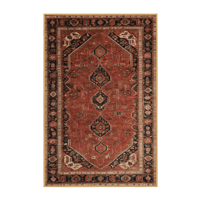 Machine Washable Persian Brown Area Rug, Rectangle 3' x 5'