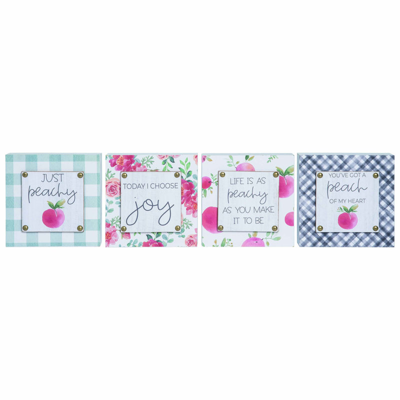  MDF Peach Box Sign Set of 4 Spring Home Decorations