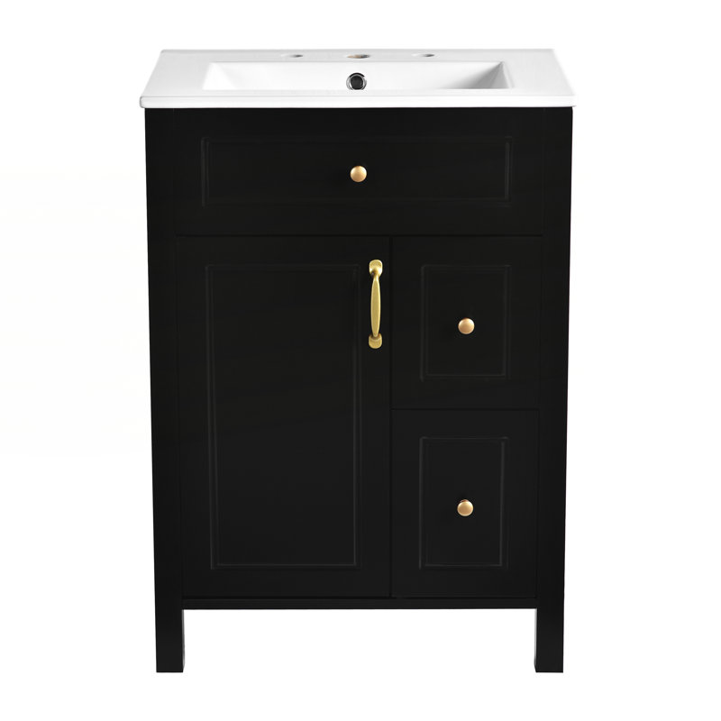 Meuble-lavabo de 24 po avec lavabo en céramique, Noir, noir, noir, noir