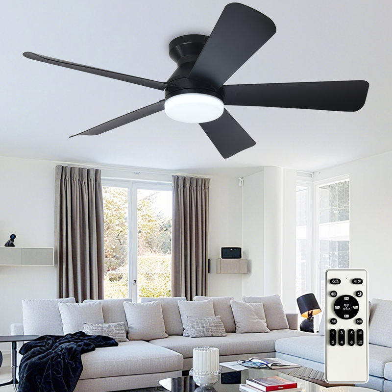 42" Black Modern Ceiling Fan with Light and Remote  for Bedroom, Black, Black, 42" Wide