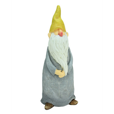 Statue de jardin d'extérieur 20 "gnome avec robe grise et capuchon jaune