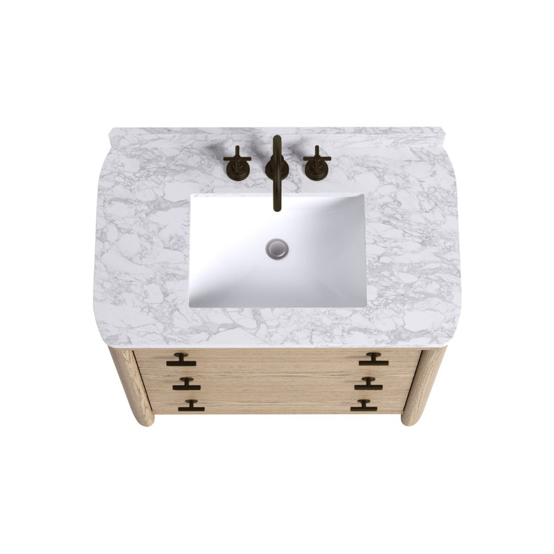 TileBar Studio Vanities Callum Natural Ash Vanity with Carrara Marble Top, 36" W