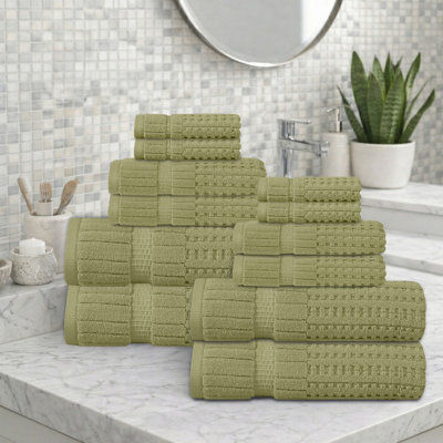 Ensemble de serviettes 12 pièces Willow - 100% coton peigné, qualité supérieure 630 g / m², vert, ultra-doux et très absorbant (ensemble de 4 serviettes de bain, 4 essuie-mains, 4 serviettes)