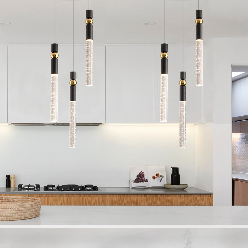 3 - Light LED Cluster Crystal Pendant, Black/Gold