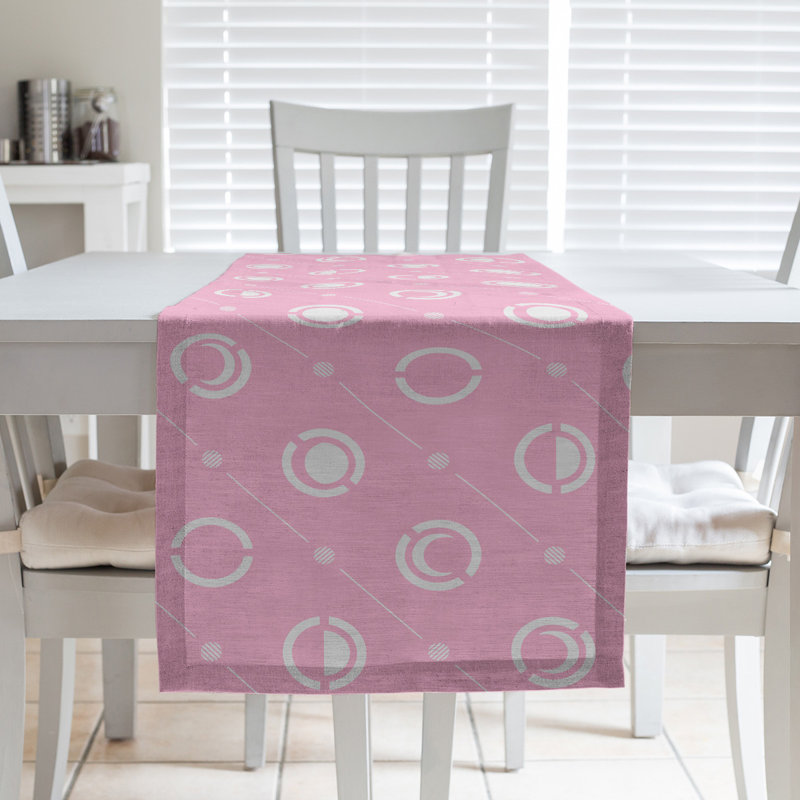 Classic Moon Phases Table Runner, 16" x 72", Light Pink/Snow White