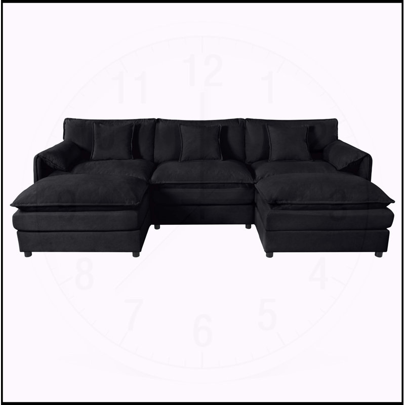 Canapé en U surdimensionné à assise profonde, Noir, noir, noir, noir