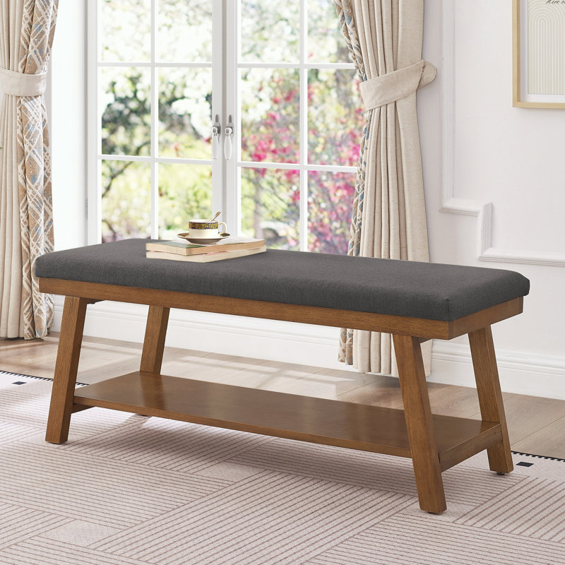 Banc rembourré avec tablette de rangement, Dark Gray, Gris foncé