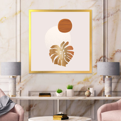 Feuille de palmier tropical et formes géométriques abstraites II - peinture sur toile