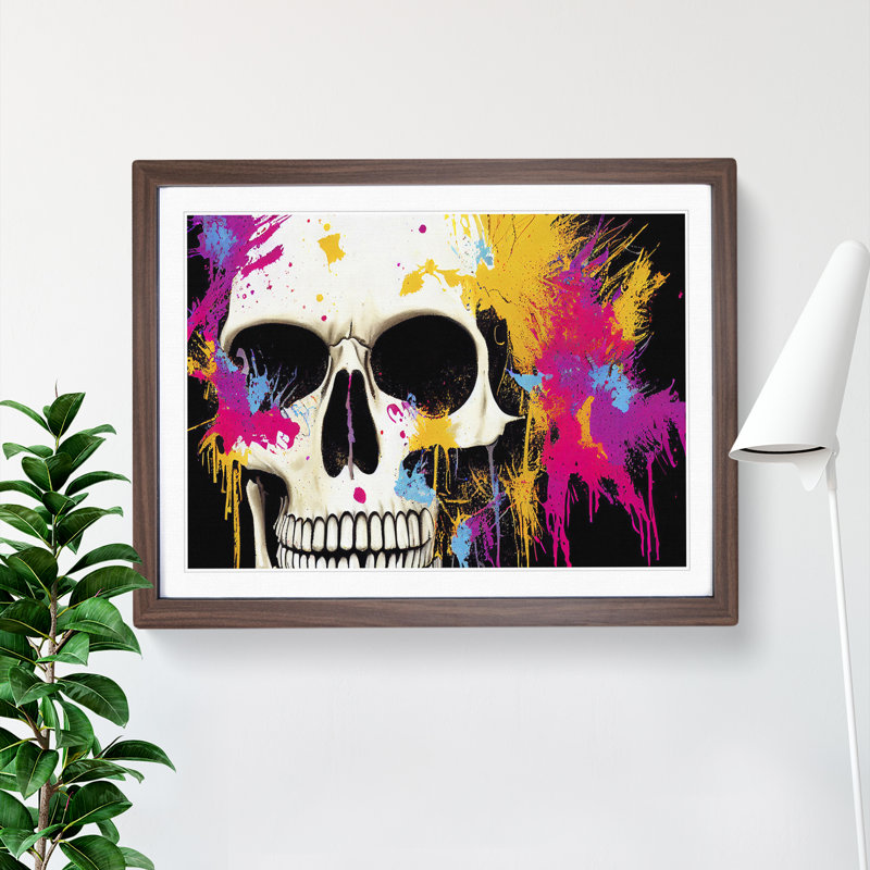 XH1022-7852X Skull Paint Splatter Vol.1 Abstract - Single Picture Frame Print, Oak Framed, 46cm H x 64cm W x 2cm D