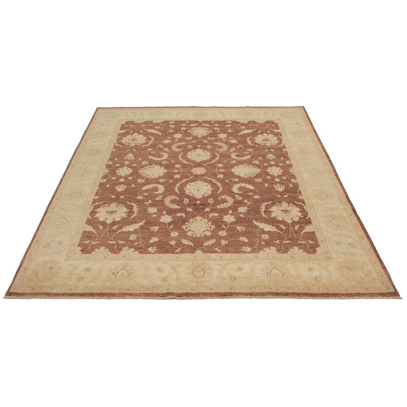 Tapis zone en laine beige/brune 8 pi 4 po x 9 pi 9 po à la main one-of-kind-noué la 2010 Franich