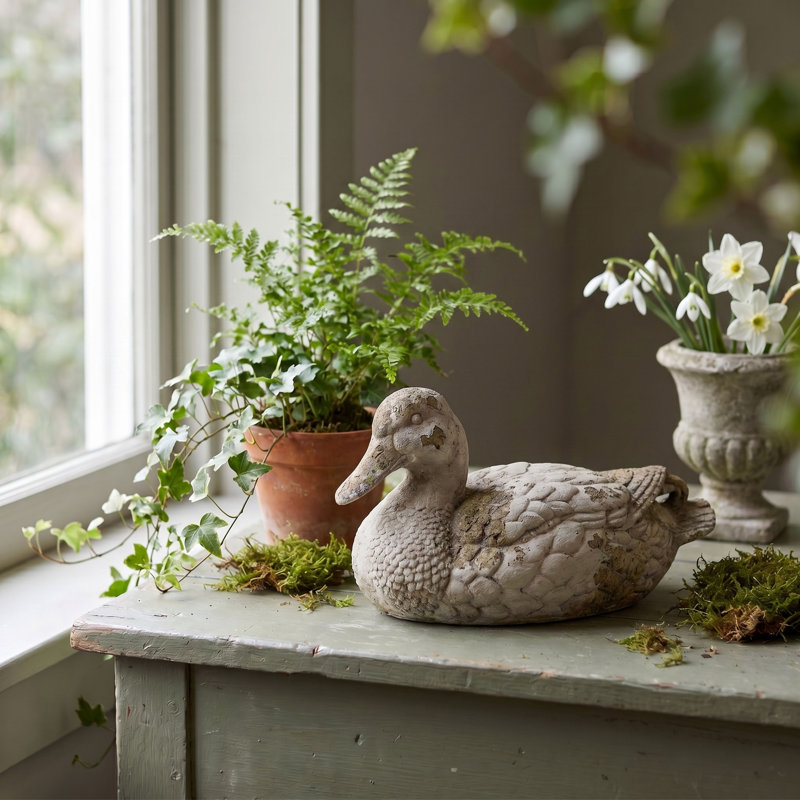 Distressed Magnesia Duck Figurine in Rustic Brown