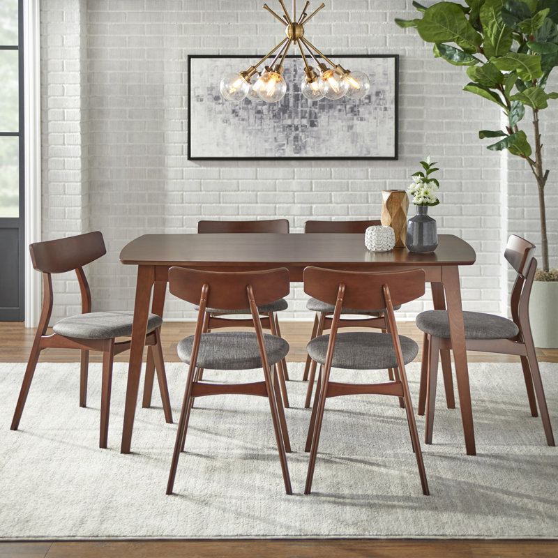 Brunehilde Dining Set, Walnut/Dark Gray, 7 Pieces: Table, 6 Chairs