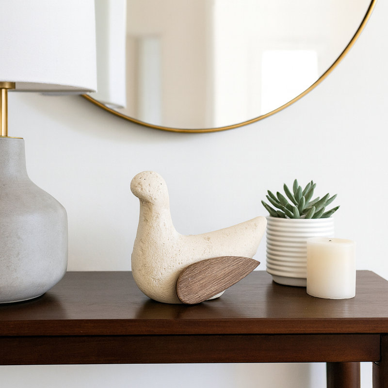 Minimalistic Bird Figurine with Rustic Charm for Home Decor – Modern Farmhouse Decorative Object for Kitchen Decor, Coffee Table, and Decorations for Living Room – Indoor Statues and Sculptures –Ivory