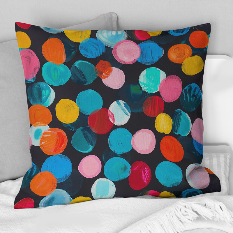 Motif à pois vert et orange - Coussin décoratif à pois, H 18 po x l 18 po