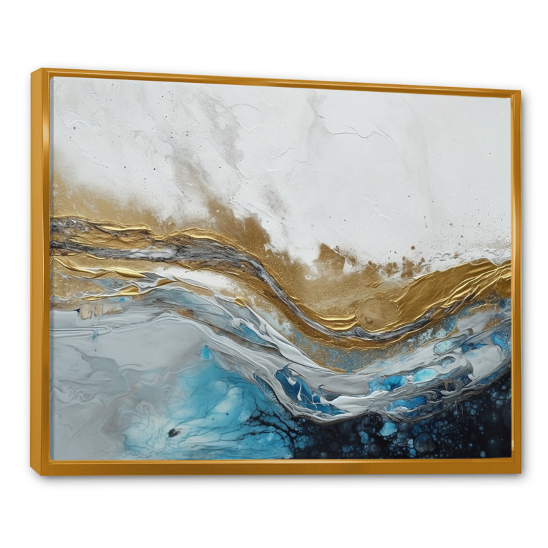 Gris, or moderne abstrait contemporain IV - art abstrait sur toile marbrée, H 30 po x l 40 po x P 1,5 po, Cadre flottant doré