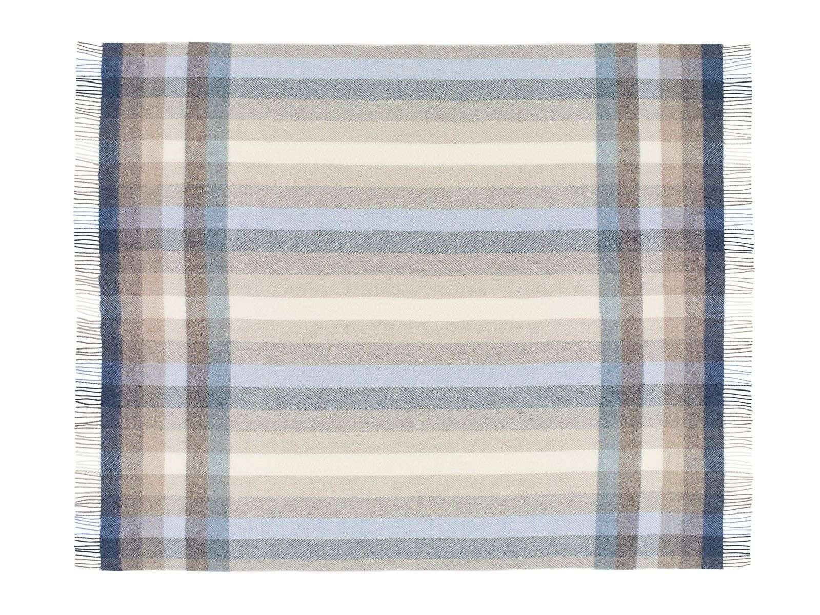 Shetland Wool Throw/Blankets Hand Woven Blanket, Blue/White/Gray/Beige Geometric