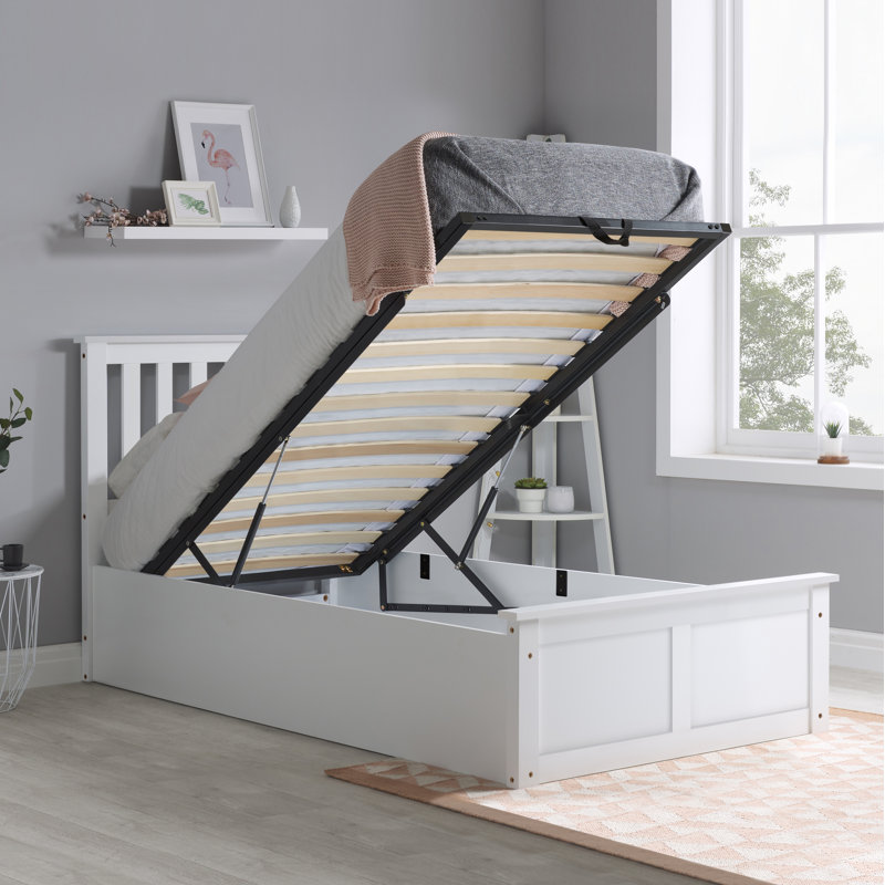 Verona Wooden Ottoman Bed, White, Single (3')