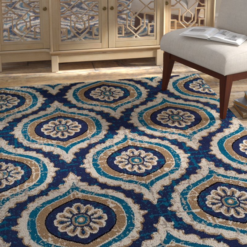 Tapis bleu / beige Charney, Rectangle 7 pi 9 po x 10 pi 6 po
