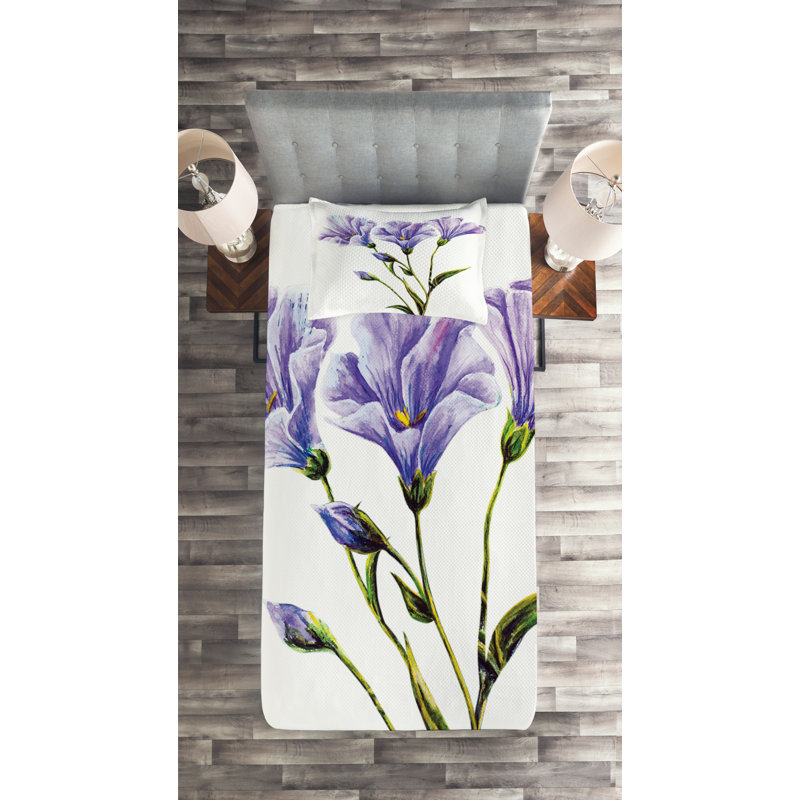Flower Farmhouse / Country Polyester Coverlet, Twin Bedspread + 1 Sham